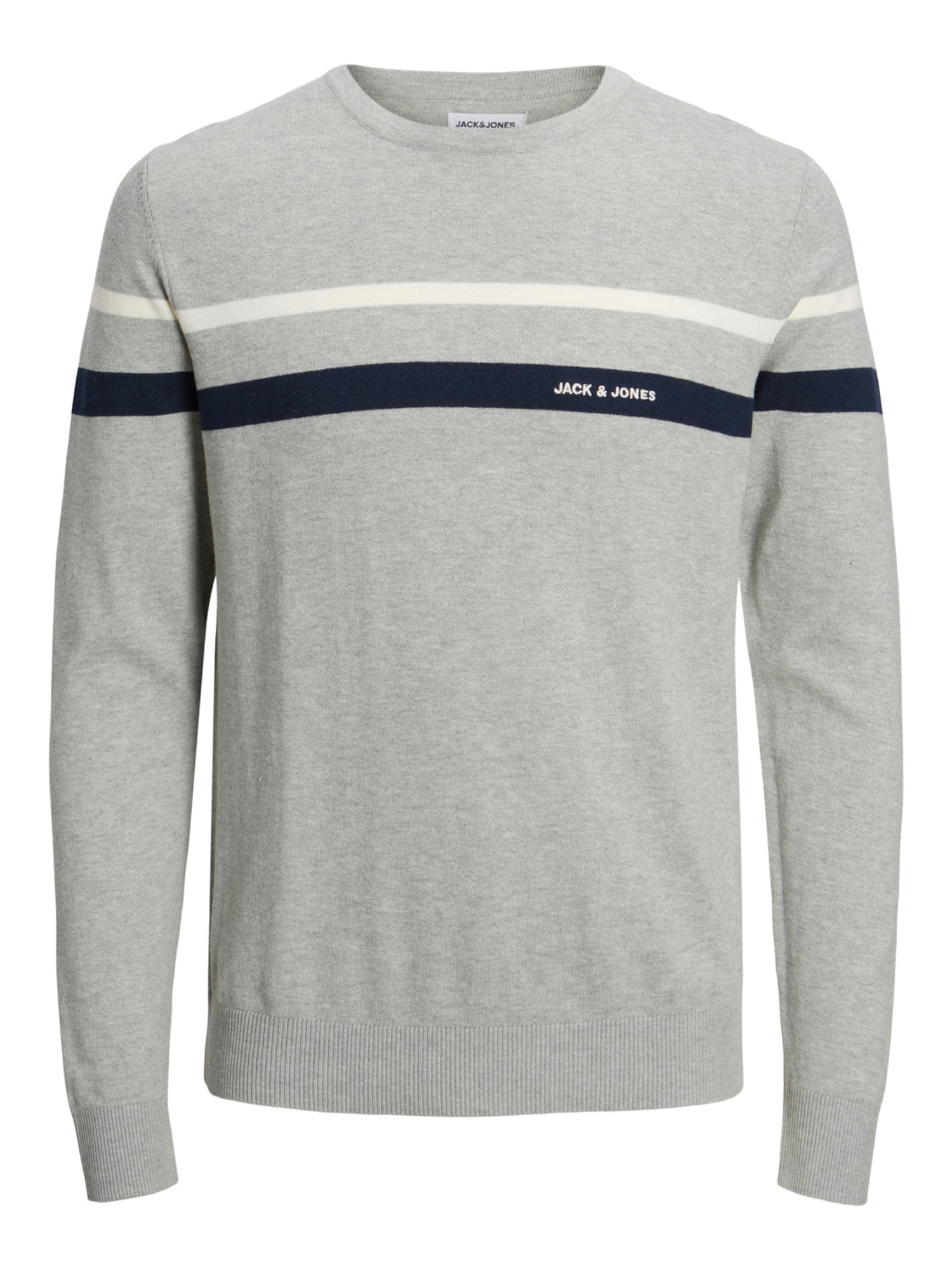 JACK & JONES Pulover 'Emil'  nočno modra / svetlo siva / naravno bela