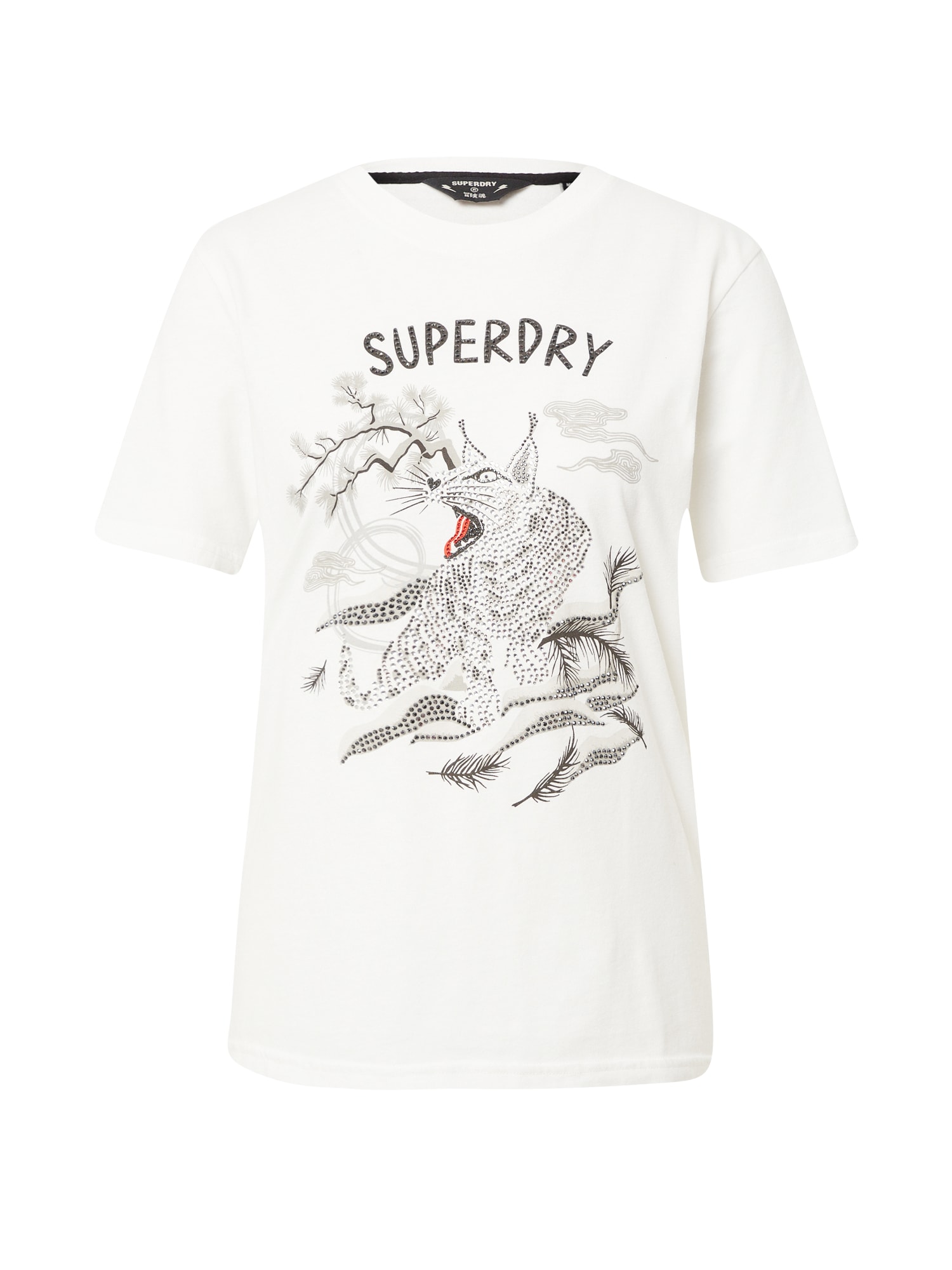 Superdry Majica  bež / svetlo siva / rdeča / črna