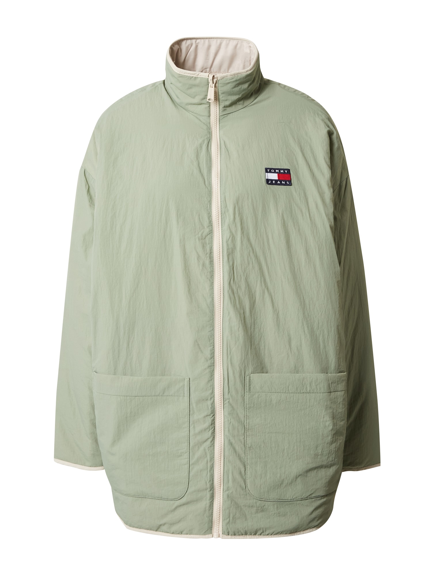Tommy Jeans Prehodna jakna  kamela / mornarska / pastelno zelena / ognjeno rdeča