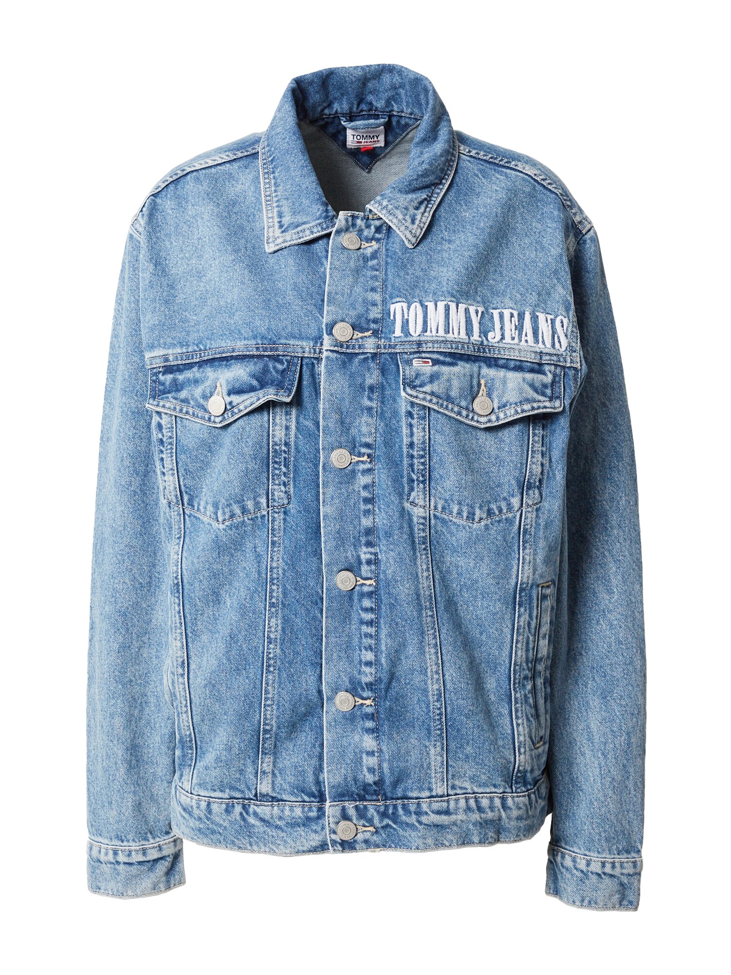 Tommy Jeans Prehodna jakna  moder denim / melona / bela