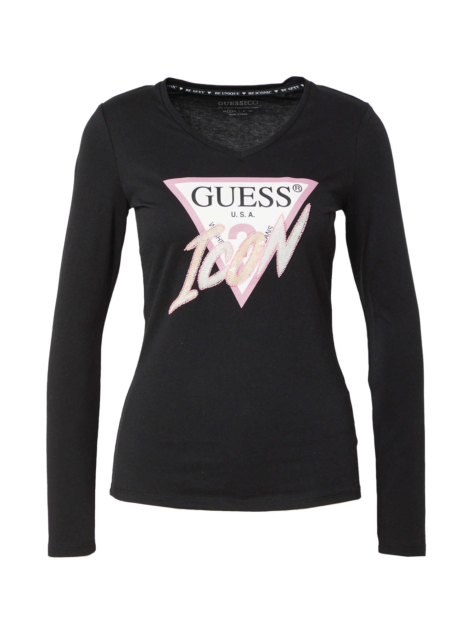 GUESS Majica  pastelno rumena / roza / črna / bela