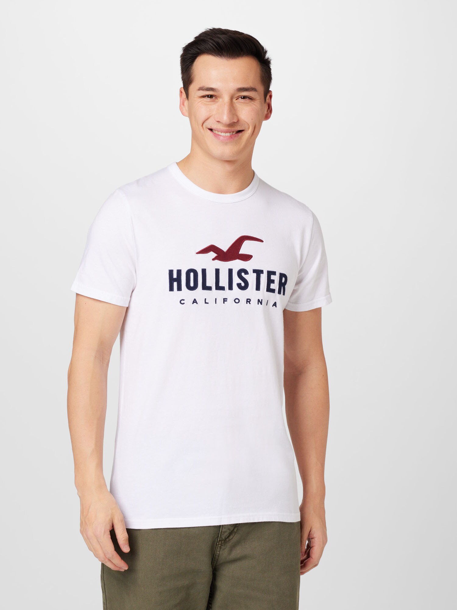 HOLLISTER Majica  mornarska / češnjevo rdeča / bela