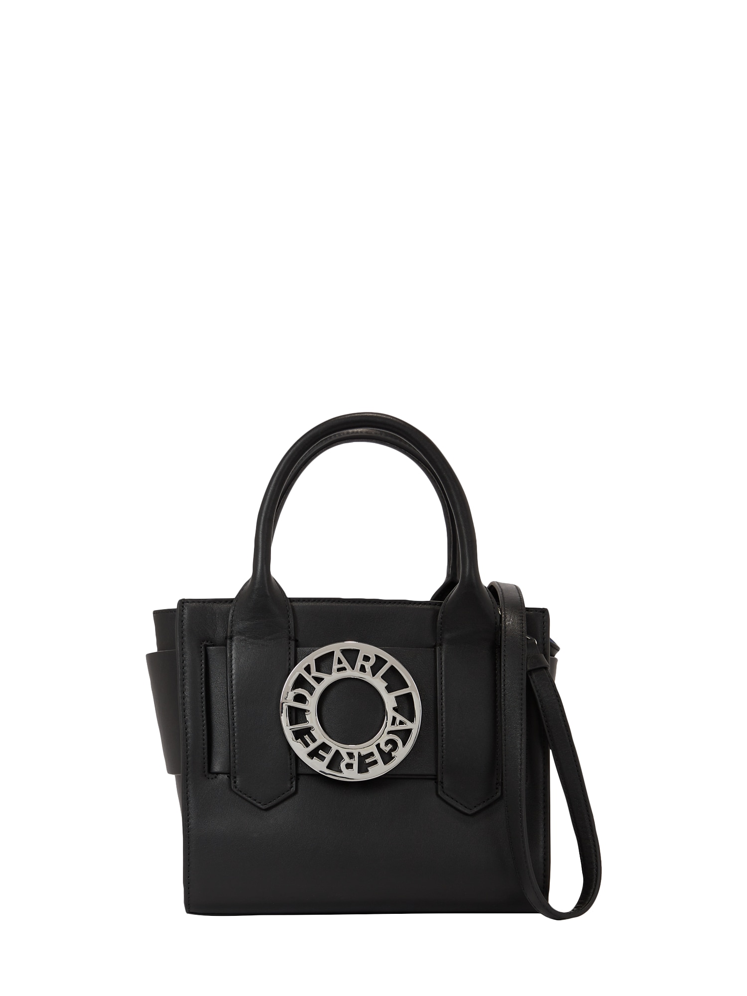 Karl Lagerfeld Ročna torbica 'Disk Small'  črna / srebrna