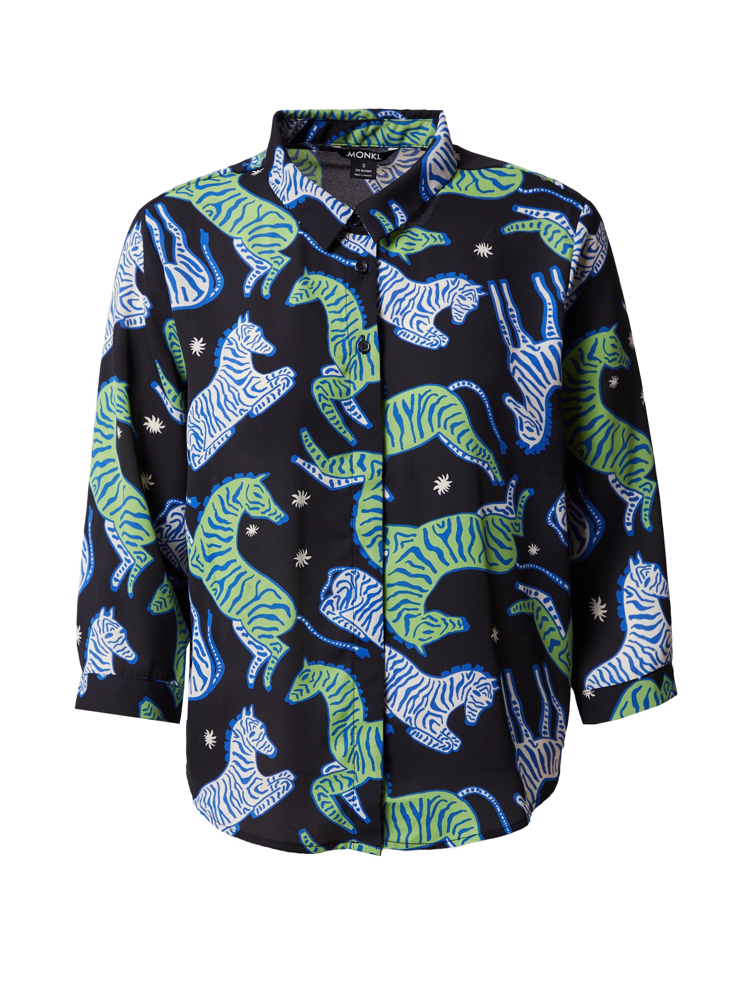 Monki Bluza 'Hella'  modra / travnato zelena / črna
