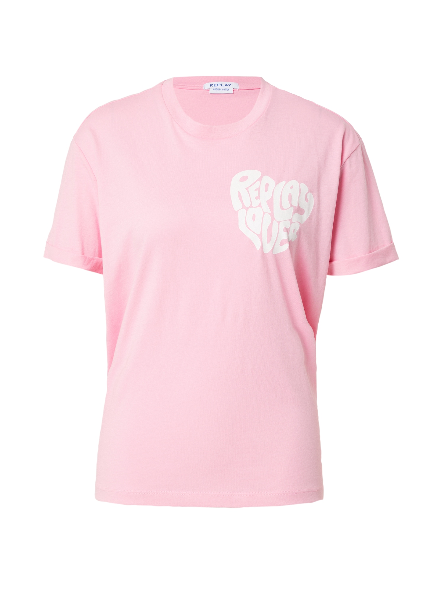 REPLAY Majica  svetlo roza / bela