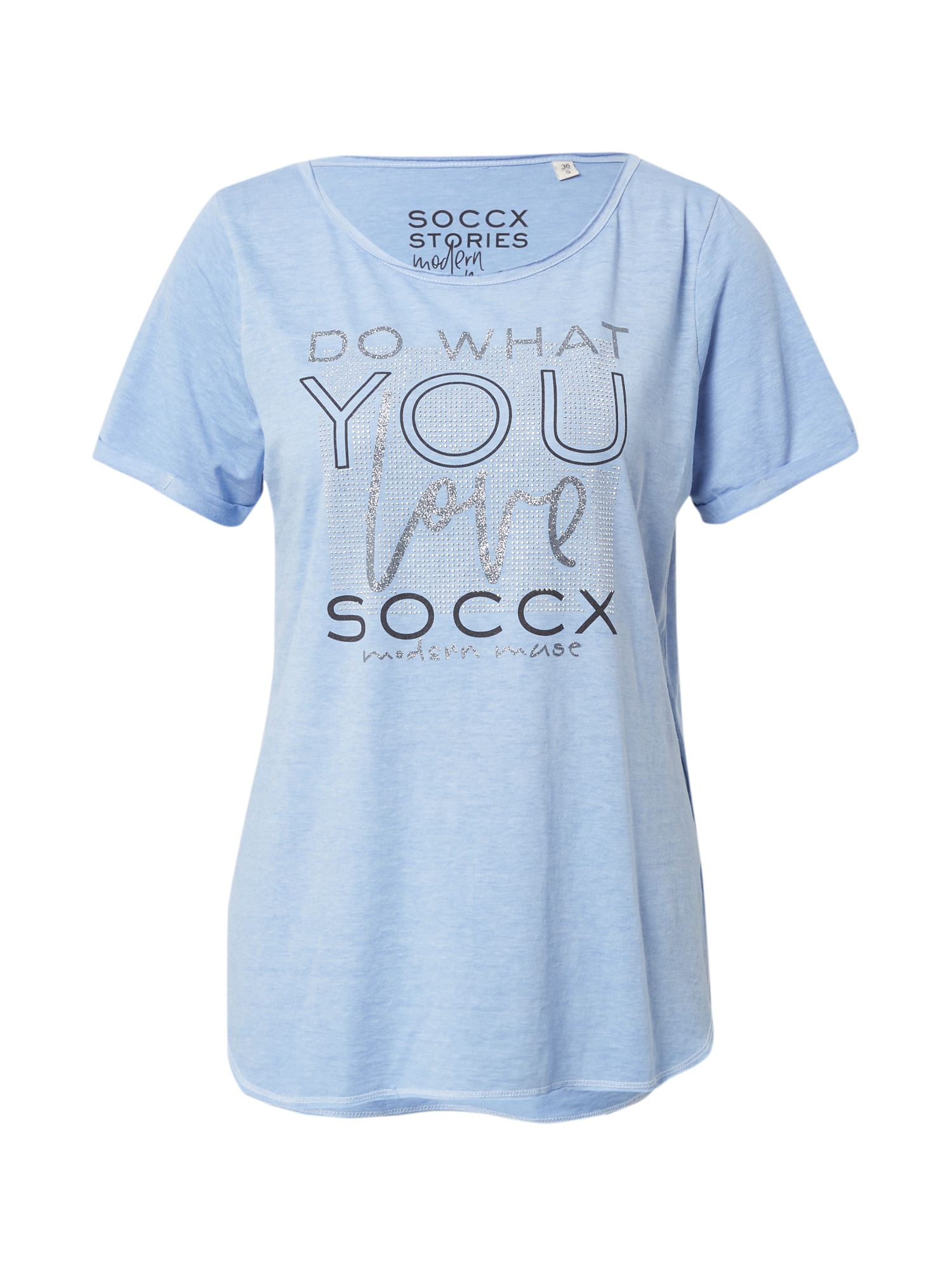 Soccx Majica  svetlo modra / črna / srebrna